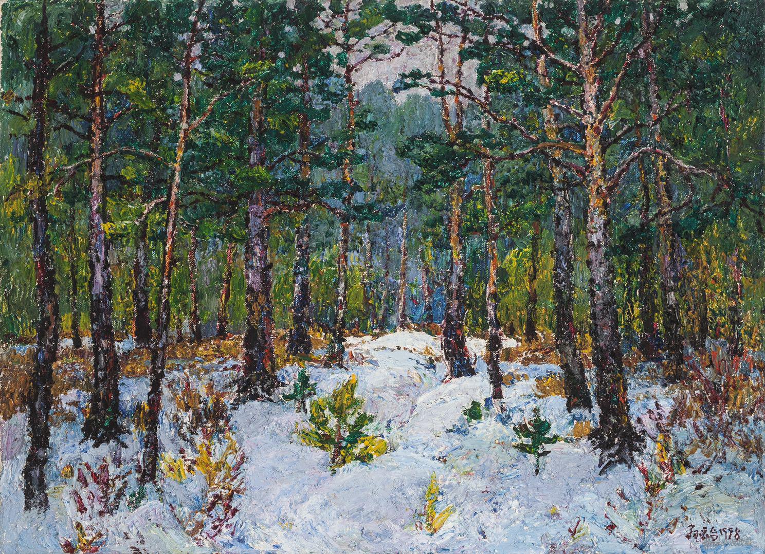 《雪地上的樟松》,布面油画,来自索卡艺术