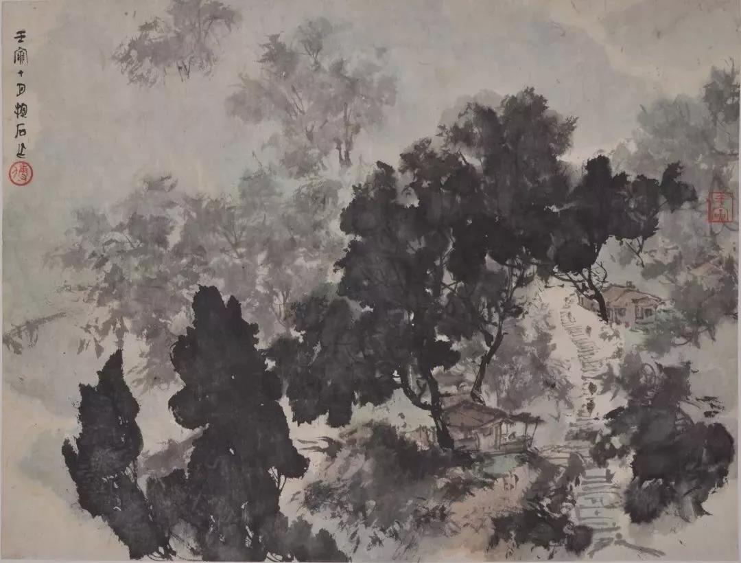 《风景》傅抱石 1962年 39×51cm 水墨设色 中央美术学院美术馆藏