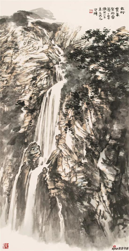 国画 耿安辉 太行玉泉 68cmx138cm