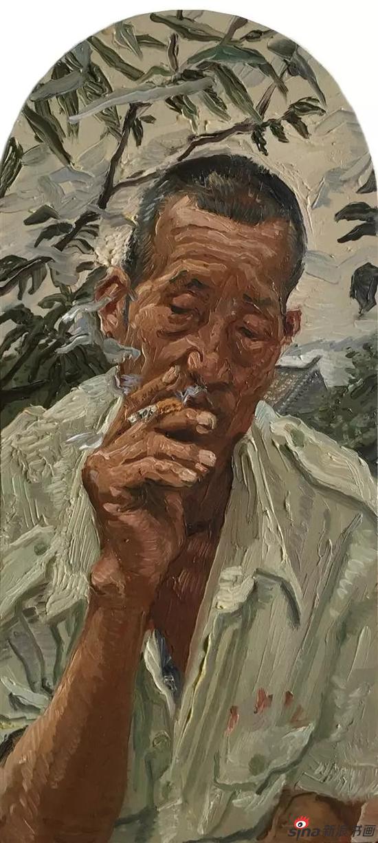 尤勇 抽烟的果农 布面油画 42X20cm 2016年