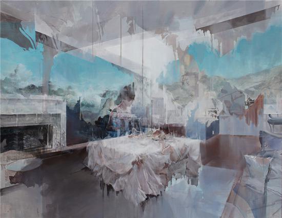 傅斯特，《早餐》，2017，丙烯画布，97 x 146 cm