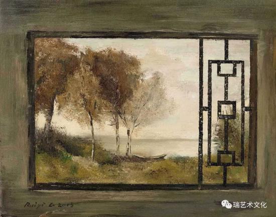 陈瑞奕《窗外的风景犹如柯罗的画一样美 NO.1》油画 50x40cm 2015年