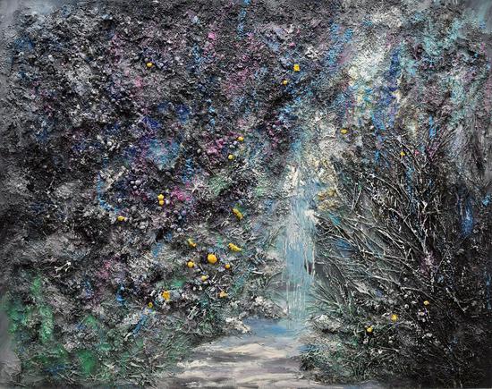 朱玉祥《大山系列-4》,103×130cm,布面油画与综合材料,2018