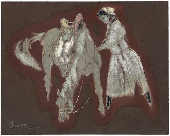 蒙古女人和马系列.备72.7X91.3，1992年