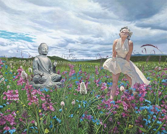 拈花微笑 The Budda pick up flower with smile 布面丙烯Acrylic on Canvas 150x120cm 2018