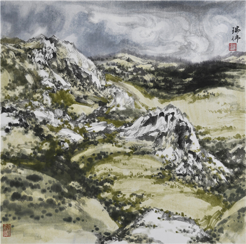 《细雨毛垭山》60×60cm 纸本 2018年