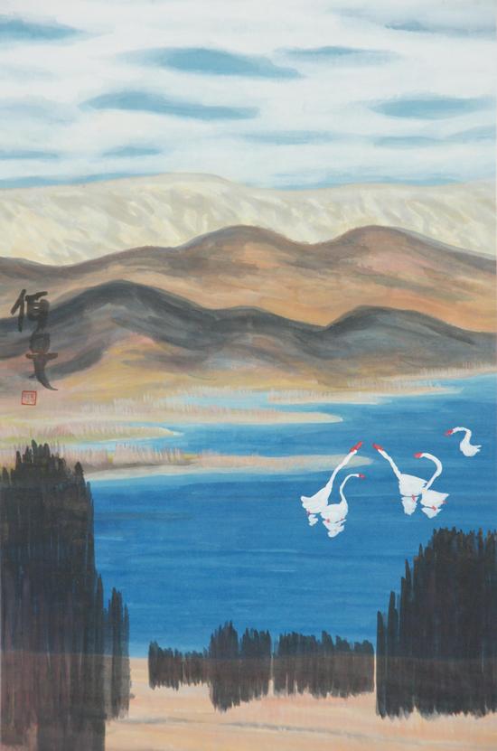 杨佴旻 《天鹅湖》70.4X46.4cm 2014 纸本设色