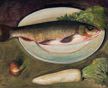 李铁夫 蔬菜和胖头鱼 1947年 布面油画 60.5×73cm