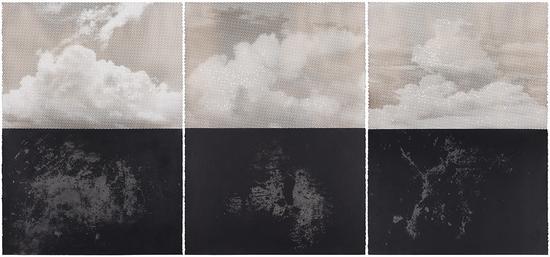 杨湧 地版与云影 No.1-3 纸本雕刻 丝网版画 2014 152cm×108cm×3