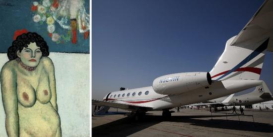 左：西班牙著名画家巴勃罗·毕加索的罕见蓝色时期作品。右：市面上速度最快的一类喷气机。