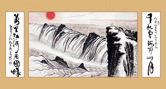 长河颂对联画