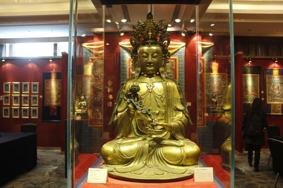 明代 中原 大势至菩萨 黄铜鎏金 H80cm 估价：15,000,000-18,000,000