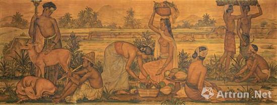 鲁道夫·邦尼《市场情景》(1948) 油彩 画布,150 x 400公分