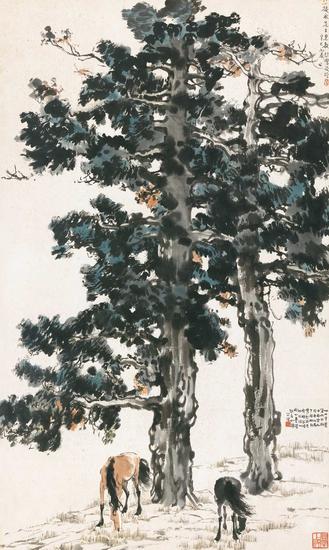 徐悲鸿《古柏双骏》,成交价:1782.5万元