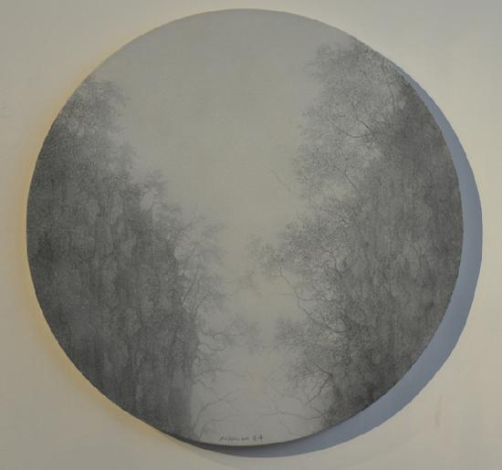 《空雾之一》直径100cm 布上油画