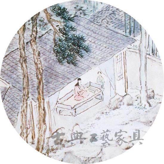 图10 明代的文人画常出现人物隐蔽在花园中闲坐于榻上的情景