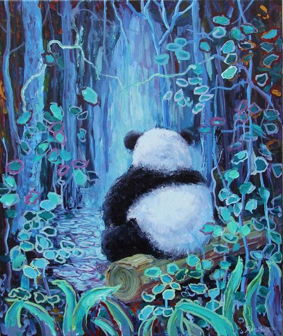 熊猫，布面丙烯，50x60cm,2015年11月