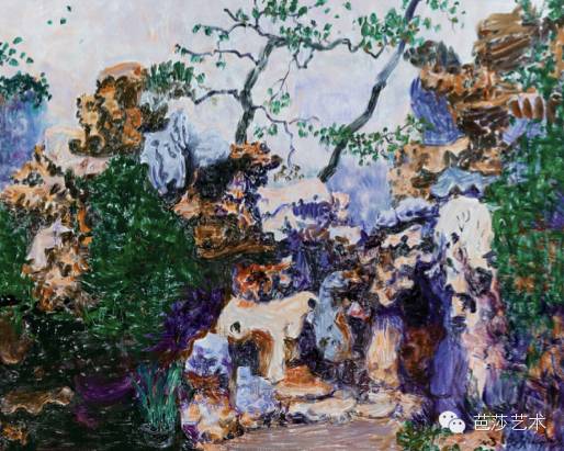 周春芽《片石山房一景》,布面油画,120×150cm,2013年