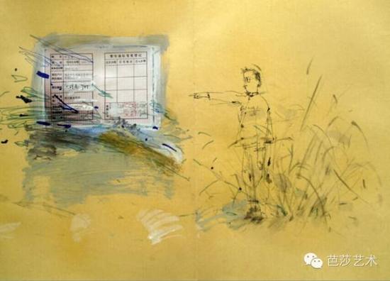 叶永青《草叶集》(局部),宣纸综合材料,630×35cm,2014