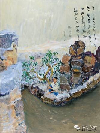 周春芽《仿石涛画》,布面油画,200×150cm,2015年