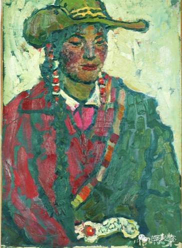 周春芽《藏族女人》，布上油画，65×50cm，1982年