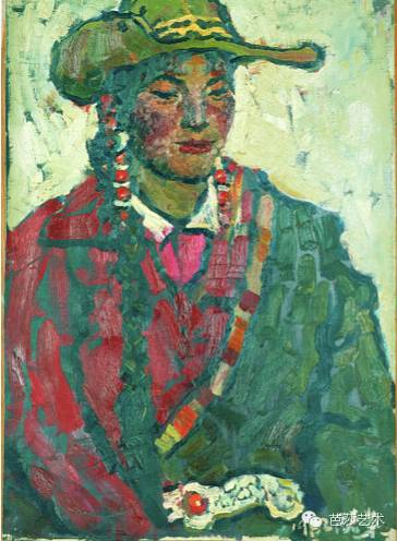 周春芽《藏族女人》,布上油画,65×50cm,1982年