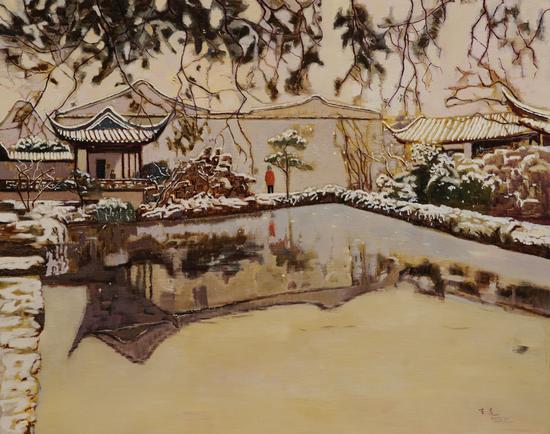 王吉虎 冬至园林，120cm.150cm，布面油画