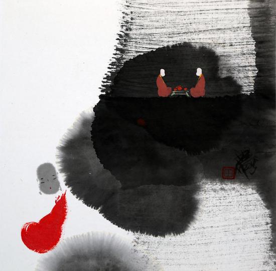 茶禅一味 纸本水墨 30×30cm 2015年-作者田旭桐