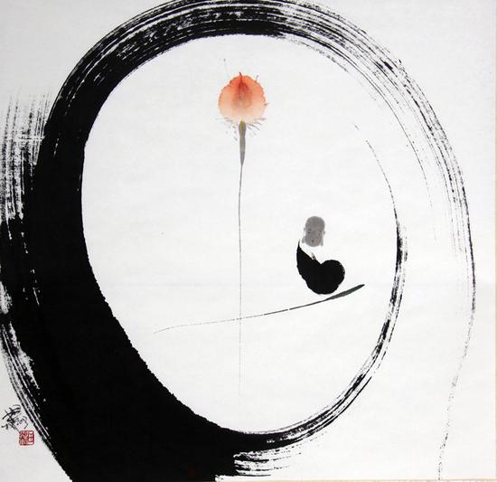 新荷传水香 纸本水墨 68×68cm 2013年 作者:田旭桐