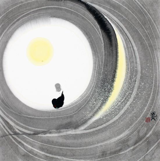 幽清寂远 纸本水墨 68×68cm 2013年 作者:田旭桐