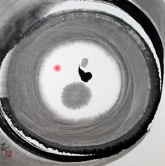 潭影鉴禅心 纸本水墨 68×68cm 2015年