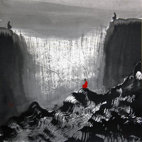 溪山度远空 纸本水墨 68×68cm 2013年 作者:田旭桐