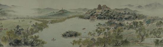 首都之春(局部)古一舟、惠孝同、周元亮、陶一清、何镜涵、松全森 1959 67.6×4560.6cm 纸本水墨设色 北京画院美术馆藏