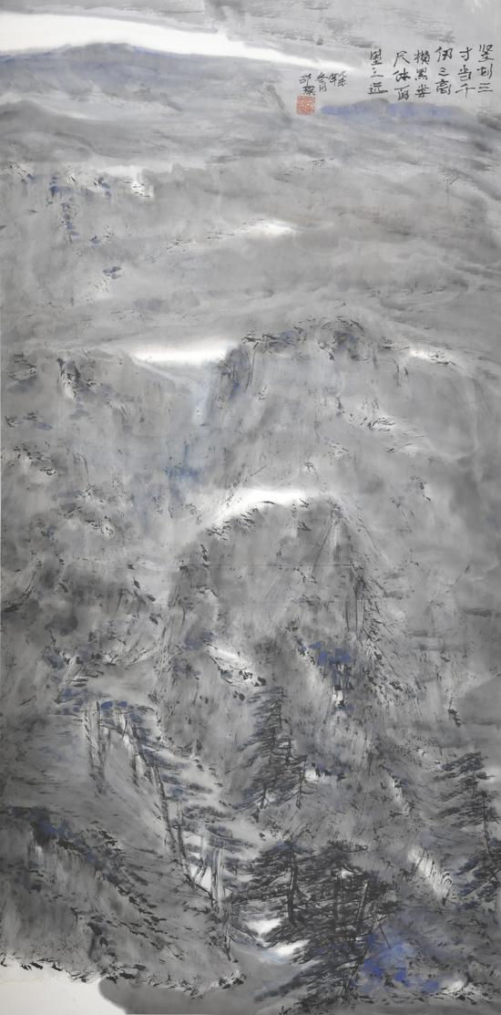 邵璞 《竖划三寸当千仞之高》 137×69cm 彩墨山水2015
