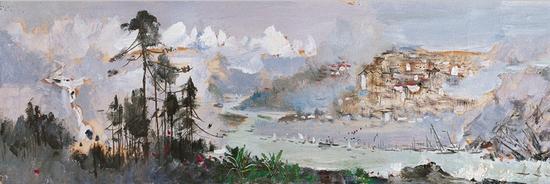 吴冠中 长江万里图（局部 2）纸本油画长卷 22.5x509cm 1971