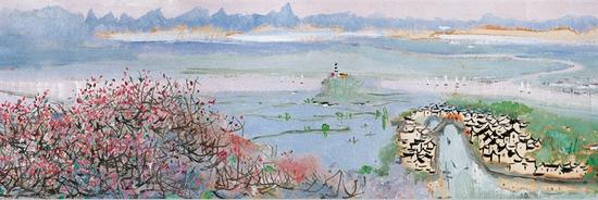 吴冠中 长江万里图（局部 3）纸本油画长卷 22.5x509cm 1971