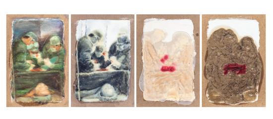 　　The Laminated World-Operation（Quadruple Painting）-22cm×15cm,Mixed-media, 2009,覆膜世界——术（四联幅），赵露，综合材料