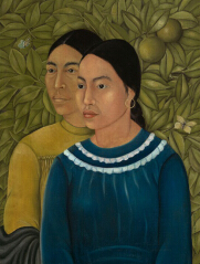 图为弗里达•卡罗 (Frida Kahlo) 创作于1928年的布面油画《Dos Mujeres》。
