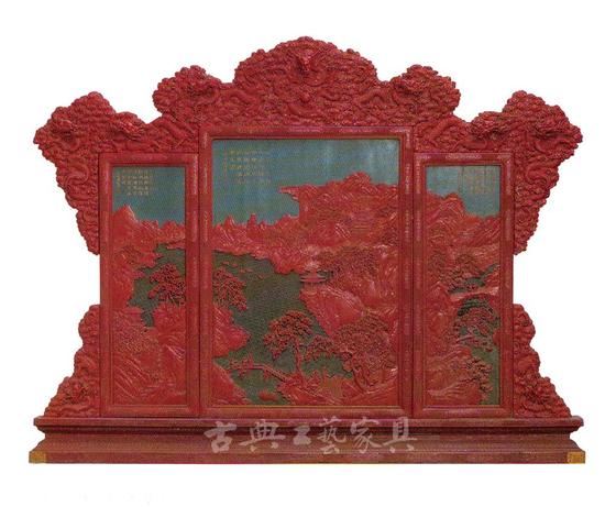 图3 剔红山水楼阁图屏风（故宫博物院藏）