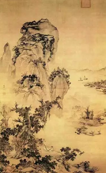 画家将北宋郭熙山水的雄奇、繁复、精密等特点与南宋院体山水的简洁、空旷、疏朗等格局有机结合起来,创造了有别于宋代院体的明代院体画风。 ▲明 朱端《烟江远眺图》