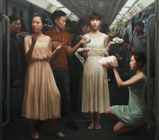陈海强 城市之新寓言——不同物种的生存之路，布面油画155×175cm，2014