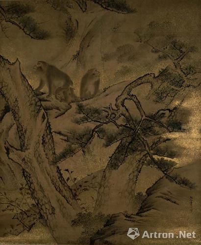 东京国立博物馆展出的森狙仙《秋山游猿图》（局部）