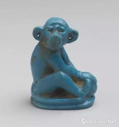 美国布鲁克林博物馆藏坐式猴子彩陶花瓶公元前1352 - 1336年