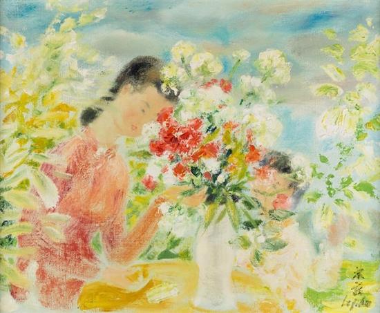 Lot65:LE PHO(越南籍画家,1907-2001) 春之花束,油画,尺寸38.5 x 46.5 cm 2009年10月6日曾上拍纽约苏富比,拍品编号:127