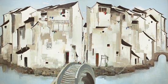 吴冠中 周庄 148 × 297cm 布面油画 1997年 保利香港2016春拍 成交价:2.36亿港币 刷新纪录