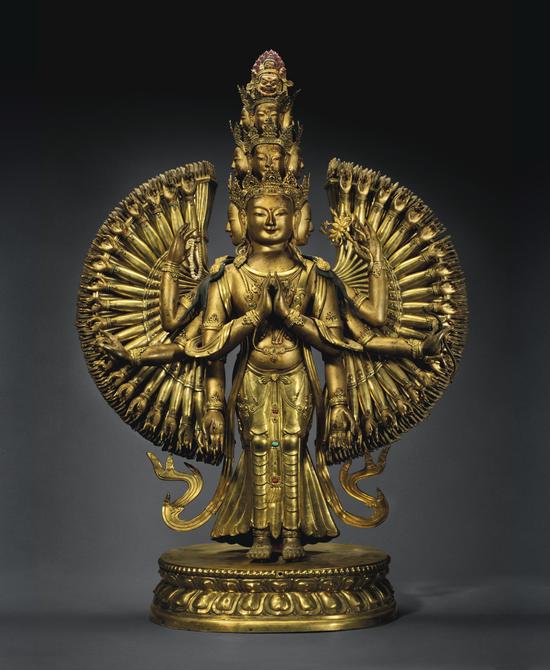 清乾隆(1736-1795) 鎏金铸铜锤鍱十一面观音立像，
估价： 100,000 - 150,000 美元；
成交价： 2,853,000 美元