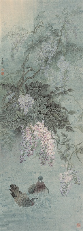 洗涤尘埃伴青山，周中耀，2013 年，纸本设色，126cm×44.5cm