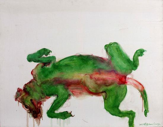 周春芽《绿狗》90×115cm 布面油画 2003