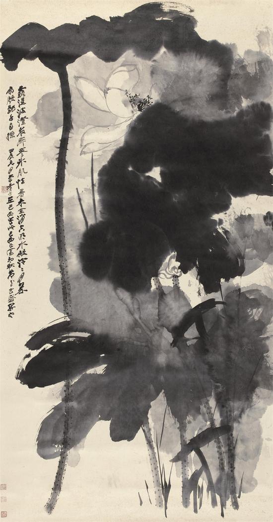 张大千（1899-1983） 墨荷 纸本镜心  1964年作 187×97cm 约16.3平尺