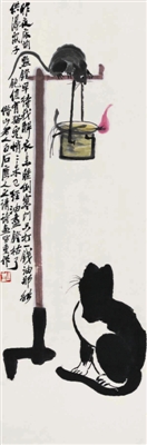齐白石《油灯猫鼠图》